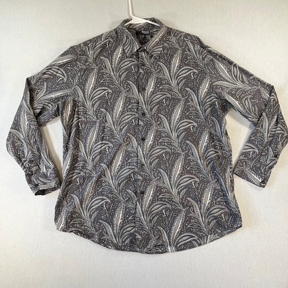 Murano Liquid Luxury Shirt Mens XL Grey Paisley Floral Cotton Button Down